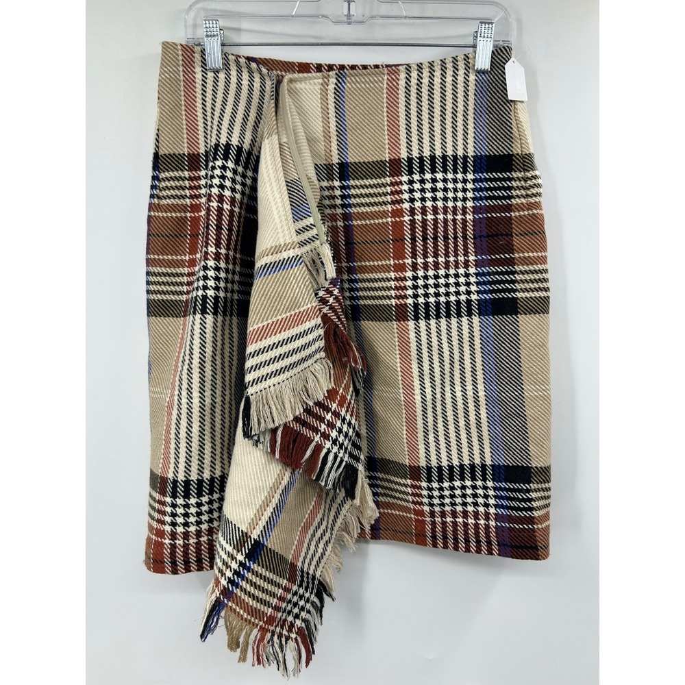 Designers Remix Penelope Plaid Fringe Wrap Mini Skirt Multi Color Wool Blend 38